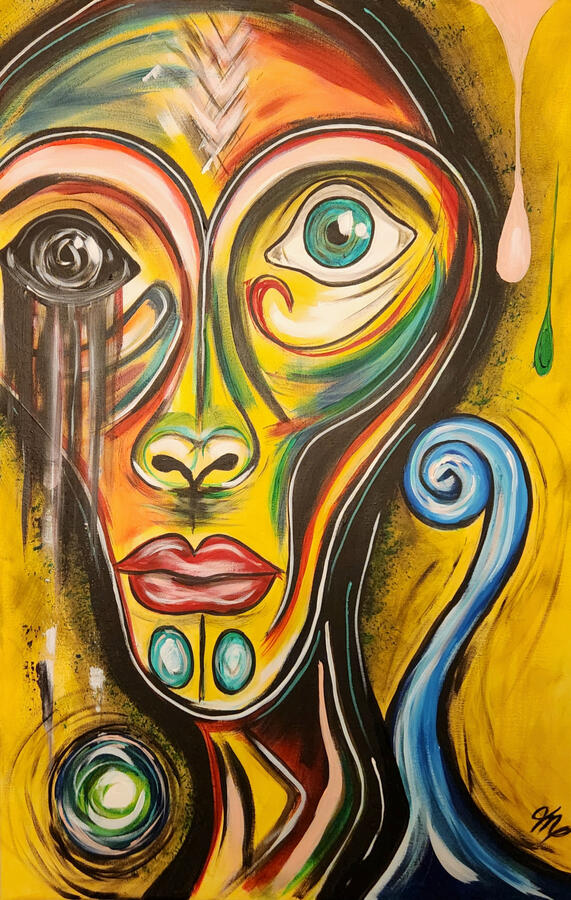 Tourments (24 X 36) Disponible étrange, couleur, visage, différent, acrylique, peinture, toile