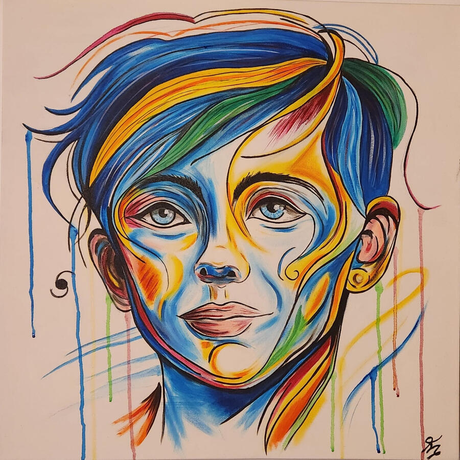 couleur, art, visage coloré, peinture toile, artiste, garcon
